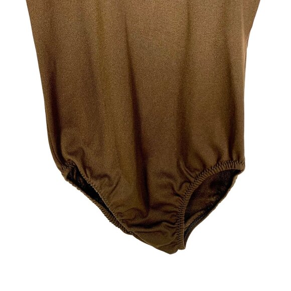 Child’s Brown Mock Turtleneck Long Sleeve Bodysuit Leotard Zip Back Cheer M 7-10 - Picture 3 of 7